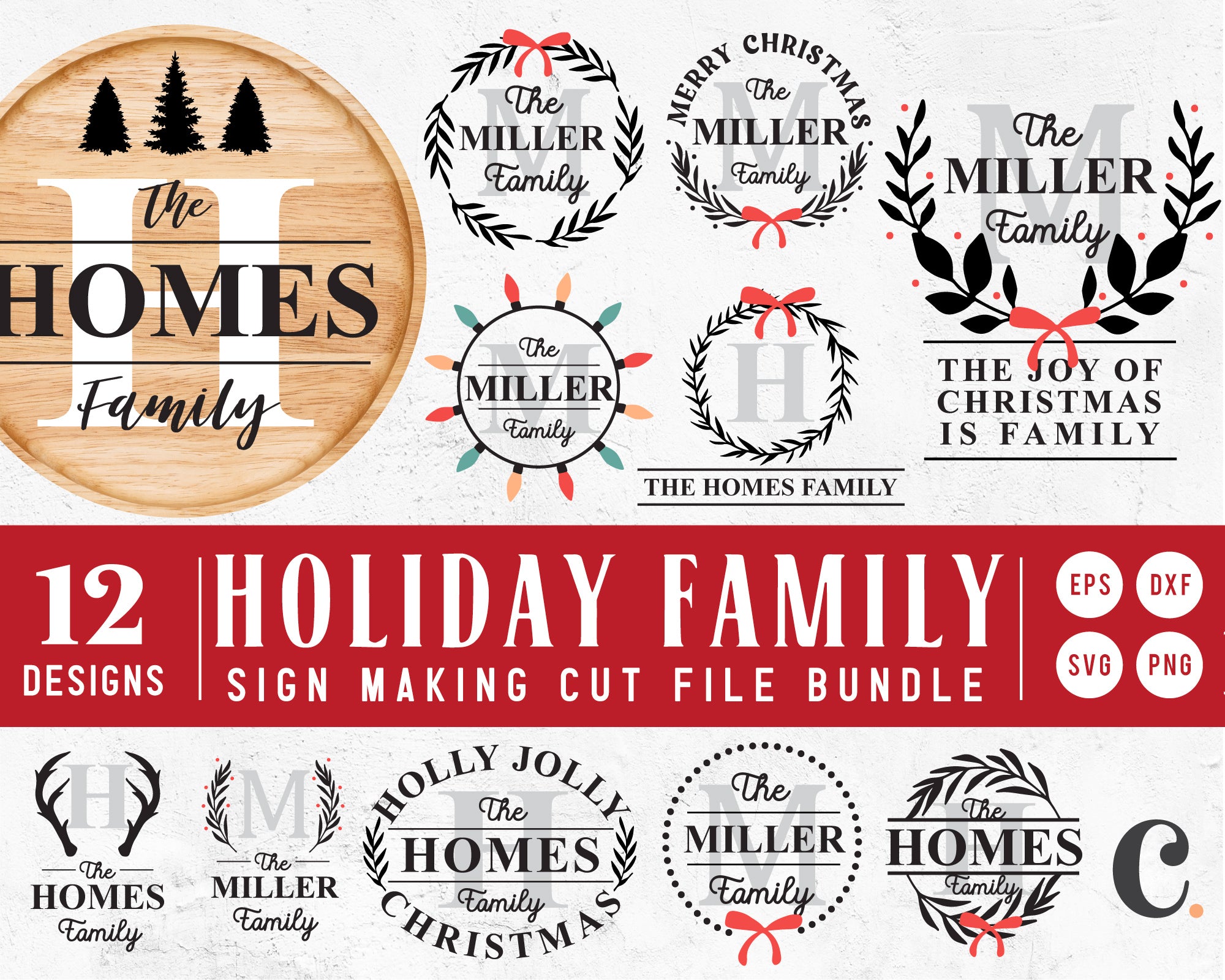 Classic Holiday Family Sign Making Monogram SVG Bundle